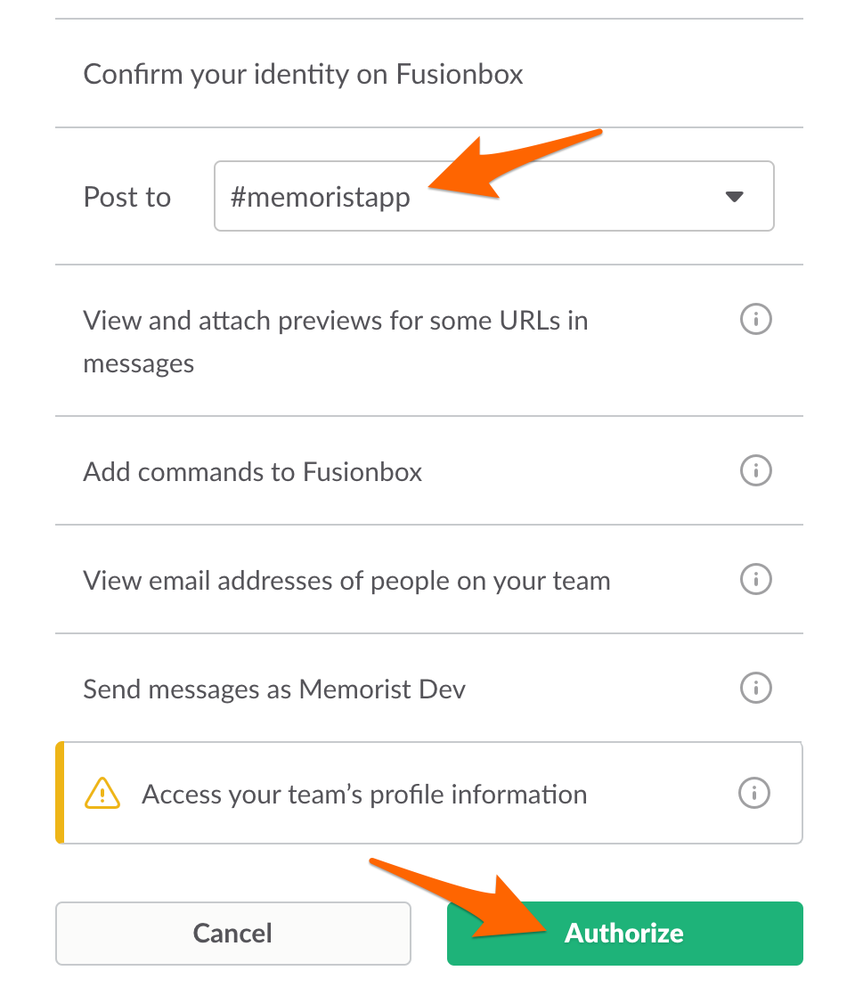 Authorize Slack channel